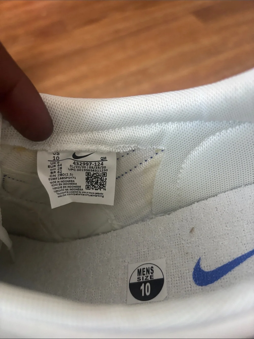 Nike White Sneakers with Blue Swoosh and Gum Sole
